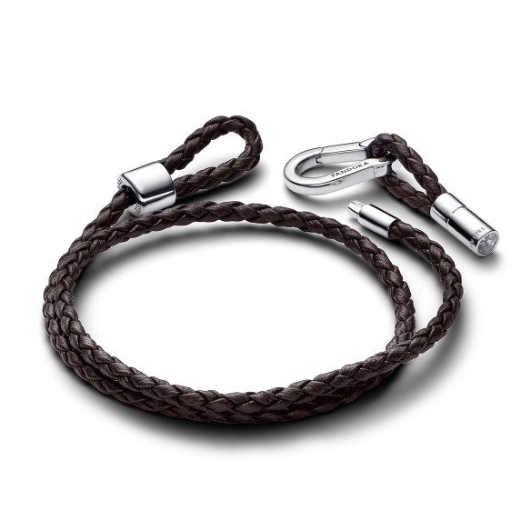 Bracciale in Pelle Marrone Doppio con Chiusura a Moschettone Regolabile