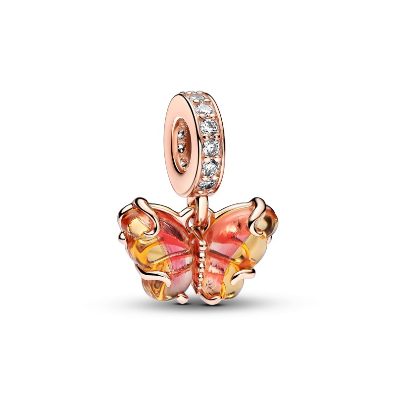 Charm Pendente Farfalla Vetro di Murano Arancione e Rosa