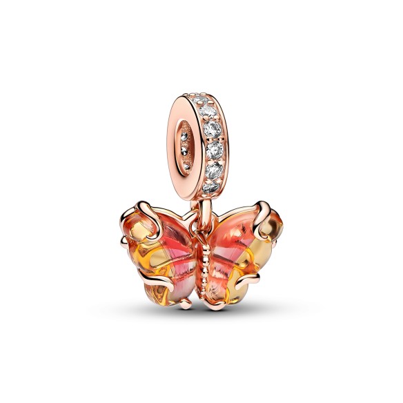 Charm Pendente Farfalla Vetro di Murano Arancione e Rosa