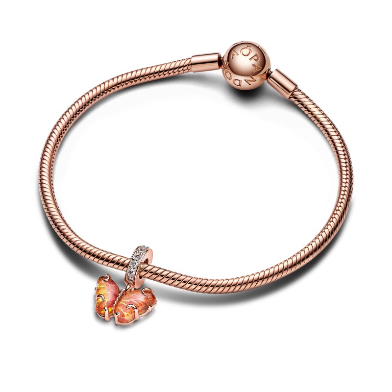 Charm Pendente Farfalla Vetro di Murano Arancione e Rosa