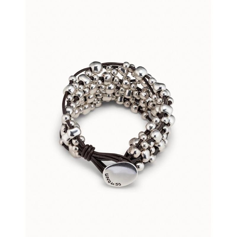 Bracciale di cuoio placcato argento Sterling