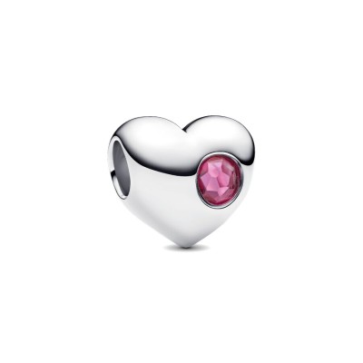 Charm Cuore con Pietra Rosa Scuro Ottobre da incidere