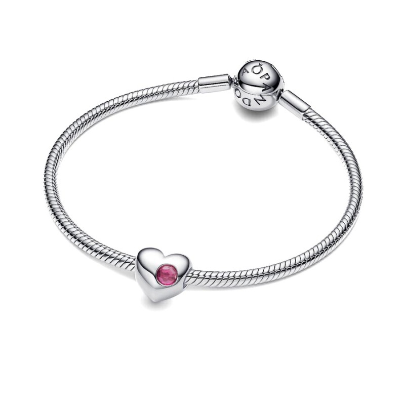 Charm Cuore con Pietra Rosa Scuro Ottobre da incidere