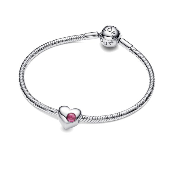 Charm Cuore con Pietra Rosa Scuro Ottobre da incidere