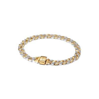 Bracciale Catena Maglia Cubana Bicolore con Pavè