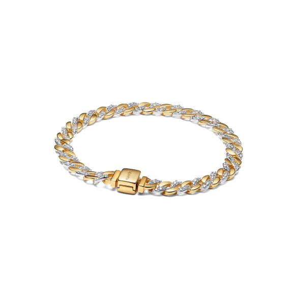Bracciale Catena Maglia Cubana Bicolore con Pavè