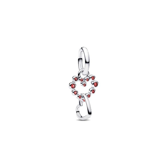 Charm Pendente Cuori Intrecciati con Cristalli Rossi