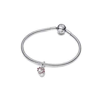 Charm Pendente Cuori Intrecciati con Cristalli Rossi 2