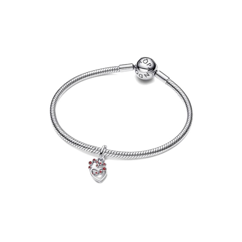 Charm Pendente Cuori Intrecciati con Cristalli Rossi
