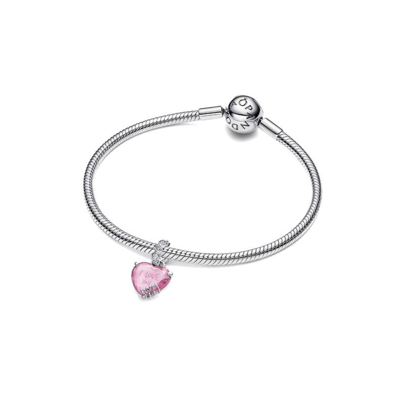 Charm Pendente Cuore Rosa Ti Voglio Bene Mamma
