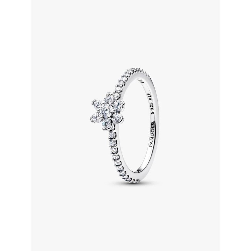 Flower sterling silver ring with clear cubic zirconia