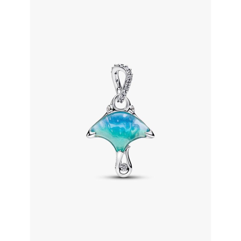 Manta sterling silver dangle with clear cubic zirconia, white bioresin