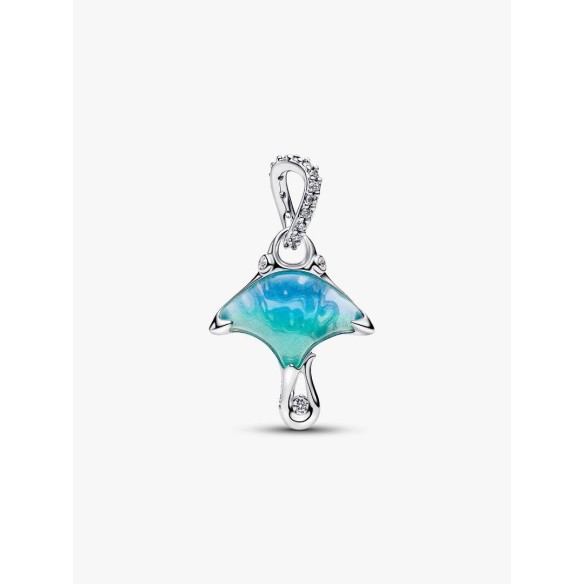 Manta sterling silver dangle with clear cubic zirconia, white bioresin
