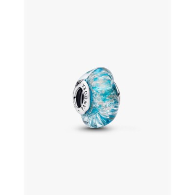 Sterling silver charm with turquoise Murano glass with glitter