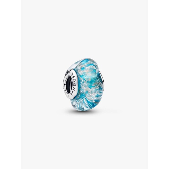 Sterling silver charm with turquoise Murano glass with glitter