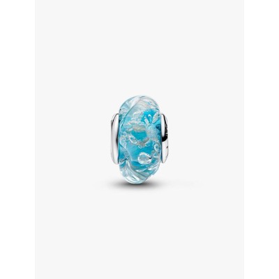 Sterling silver charm with turquoise Murano glass with glitter 2