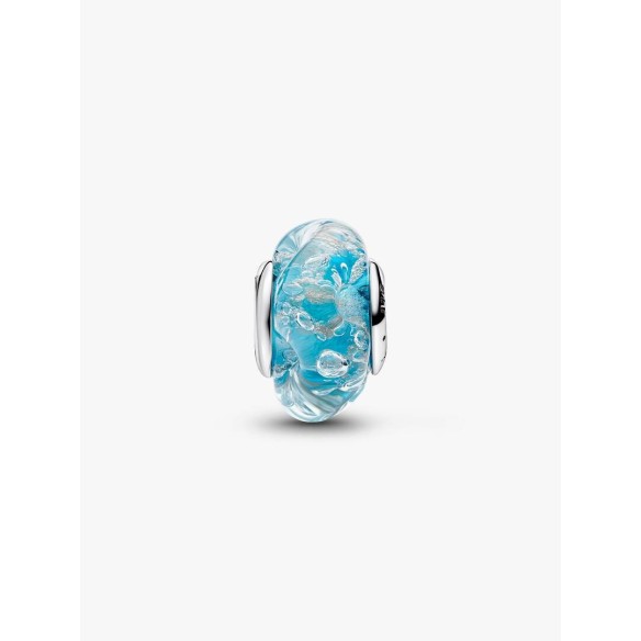 Sterling silver charm with turquoise Murano glass with glitter