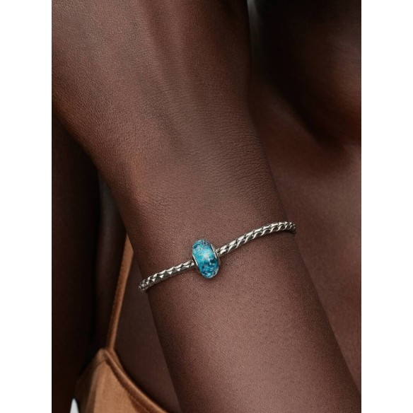 Sterling silver charm with turquoise Murano glass with glitter