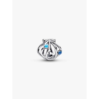 Openwork shell sterling silver charm with blue enamel