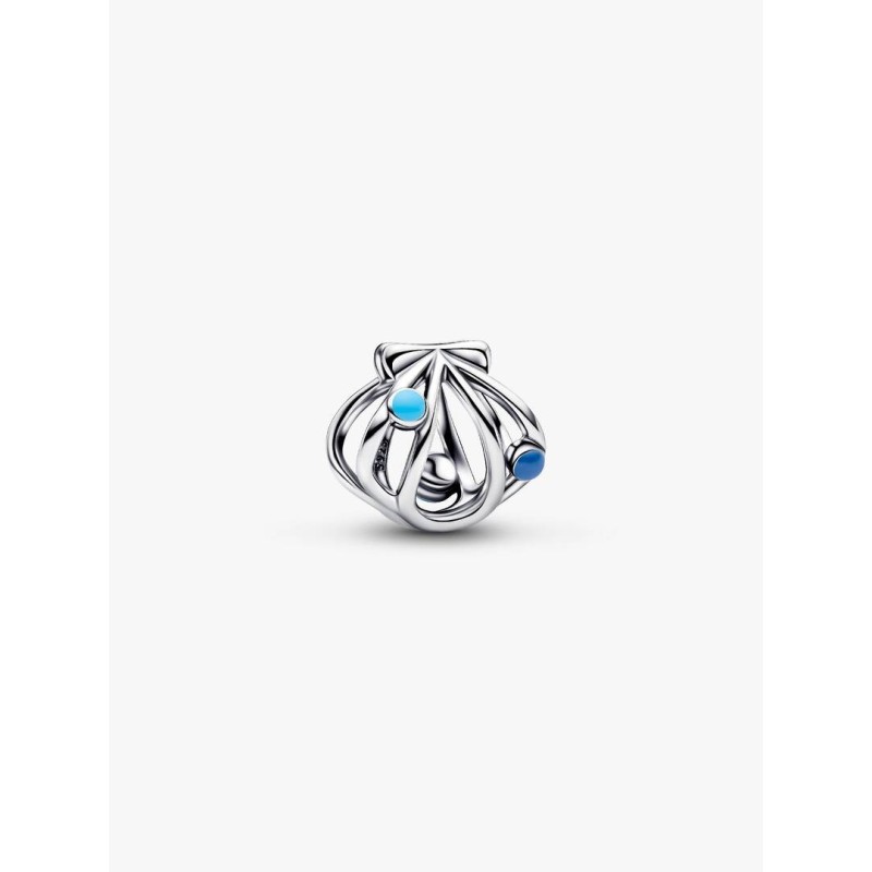 Openwork shell sterling silver charm with blue enamel