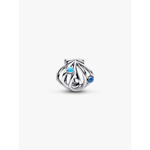 Openwork shell sterling silver charm with blue enamel