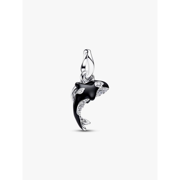 Orca sterling silver double dangle with clear cubic zirconia and black