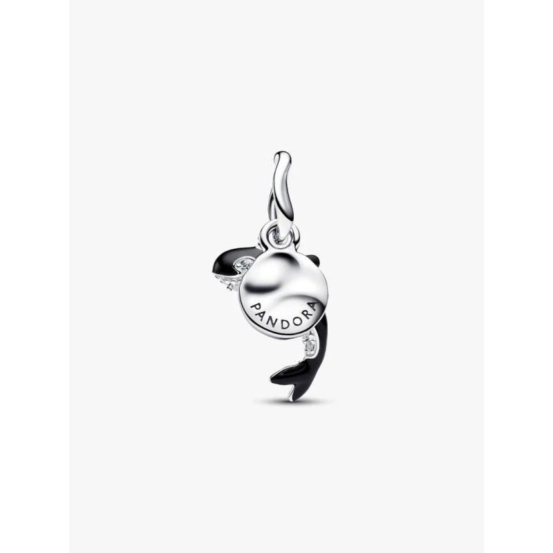 Orca sterling silver double dangle with clear cubic zirconia and black