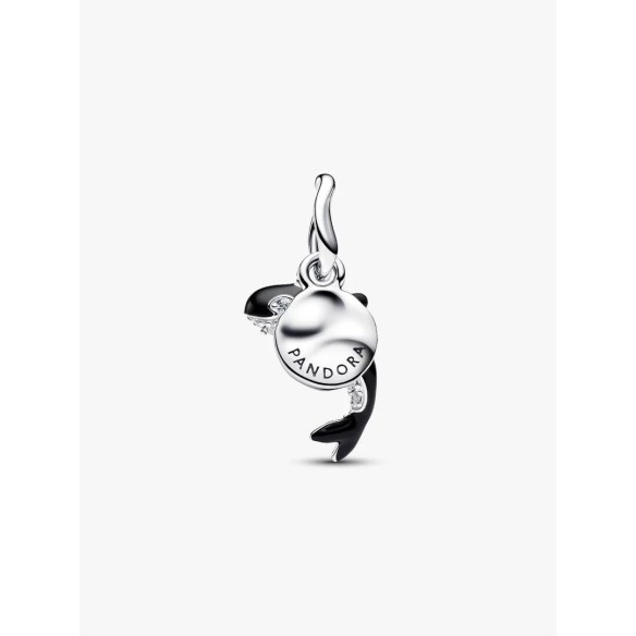 Orca sterling silver double dangle with clear cubic zirconia and black