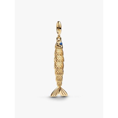 Articulated fish 14k gold-plated dangle with blue enamel