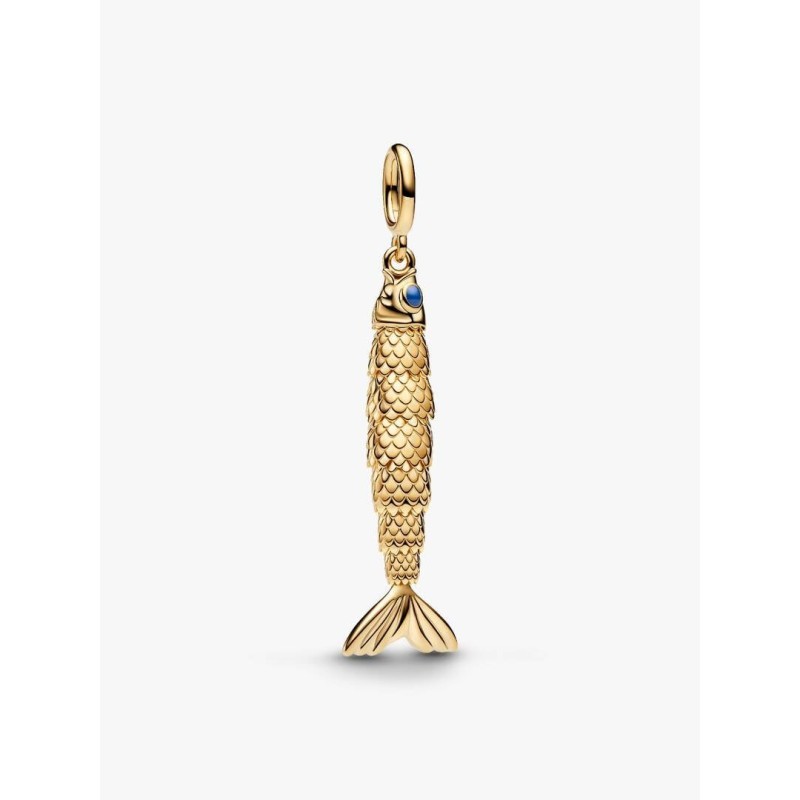 Articulated fish 14k gold-plated dangle with blue enamel