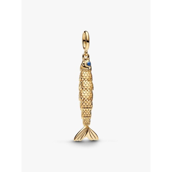 Articulated fish 14k gold-plated dangle with blue enamel