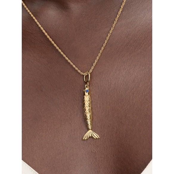 Articulated fish 14k gold-plated dangle with blue enamel