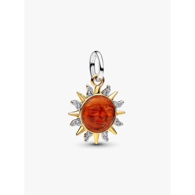 Sun sterling silver and 14k gold-plated dangle with clear cubic zircon
