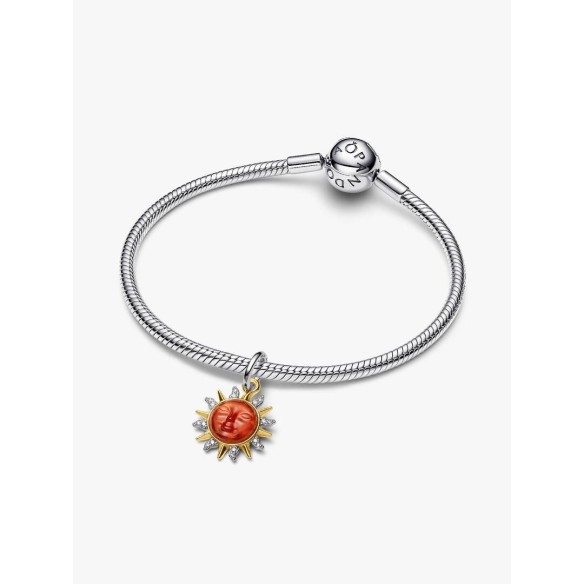 Sun sterling silver and 14k gold-plated dangle with clear cubic zircon