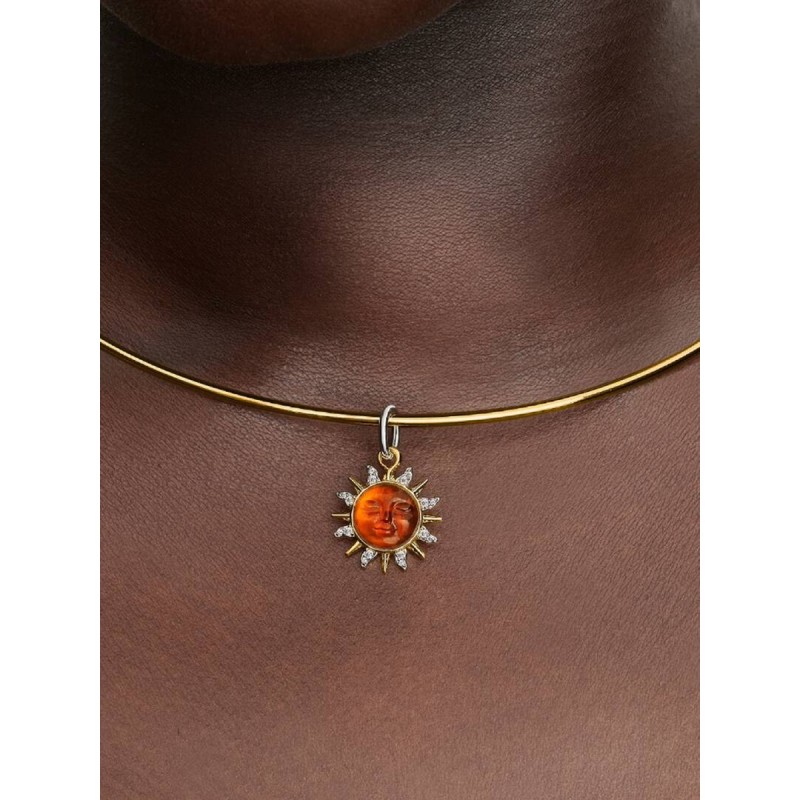 Sun sterling silver and 14k gold-plated dangle with clear cubic zircon