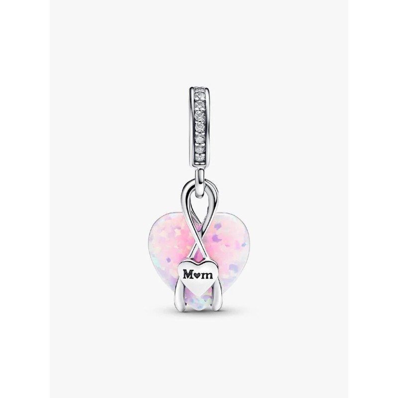 Charm Pendente Cuore di Mamma Rosa Opalescente