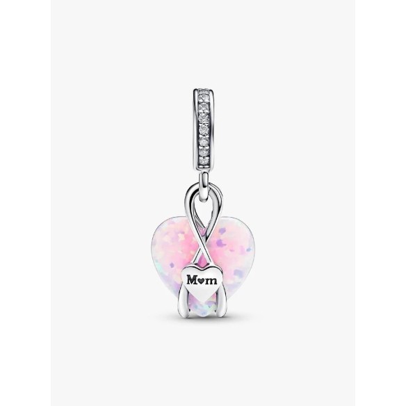 Charm Pendente Cuore di Mamma Rosa Opalescente