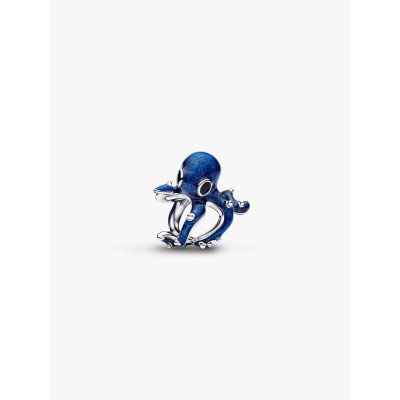Octopus sterling silver charm with shimmering blue and black enamel