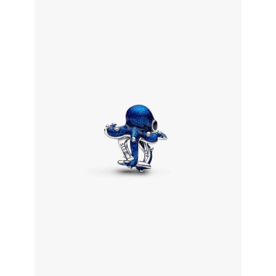 Octopus sterling silver charm with shimmering blue and black enamel 2