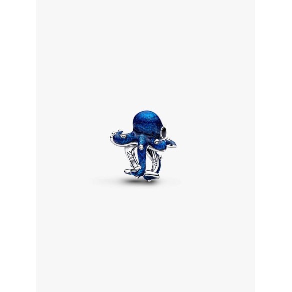 Octopus sterling silver charm with shimmering blue and black enamel