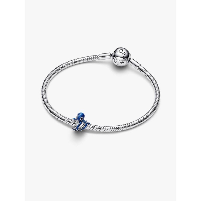 Octopus sterling silver charm with shimmering blue and black enamel