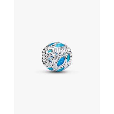 Openwork fish sterling silver charm with transparent blue enamel