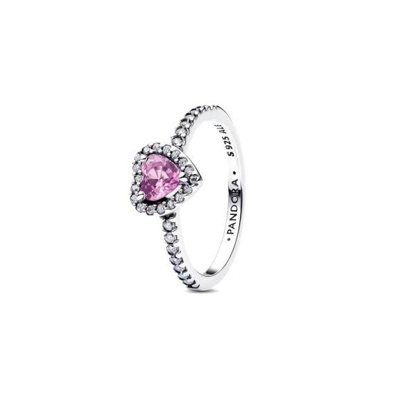 Heart sterling silver ring with light purple crystal and clear cubic z