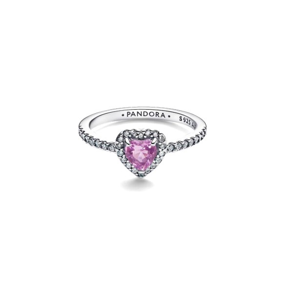 Heart sterling silver ring with light purple crystal and clear cubic z