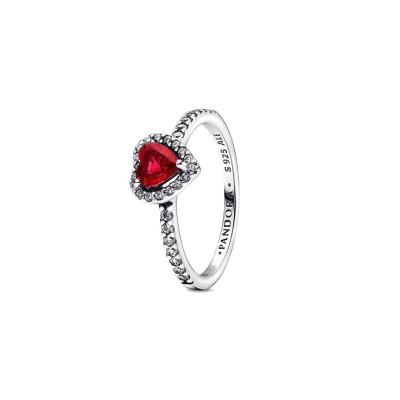 Heart sterling silver ring with cherries jubilee red crystal and clear