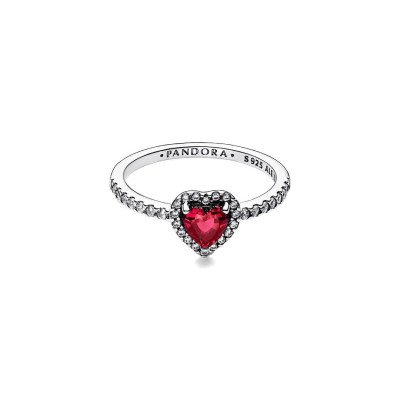 Heart sterling silver ring with cherries jubilee red crystal and clear 2