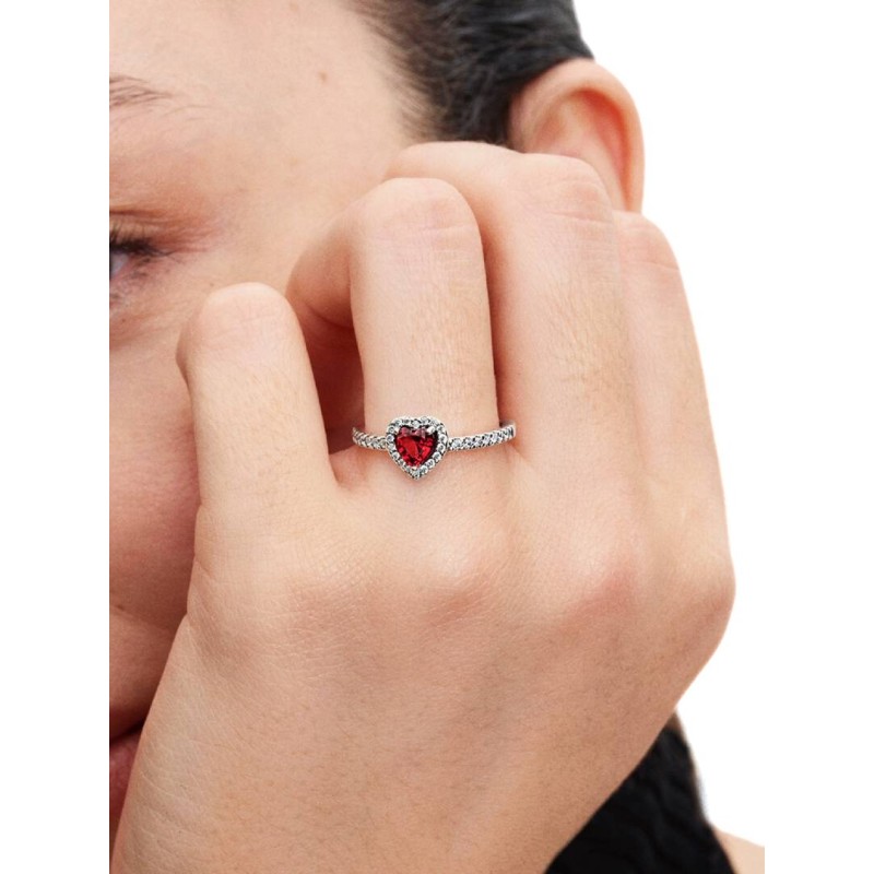 Heart sterling silver ring with cherries jubilee red crystal and clear