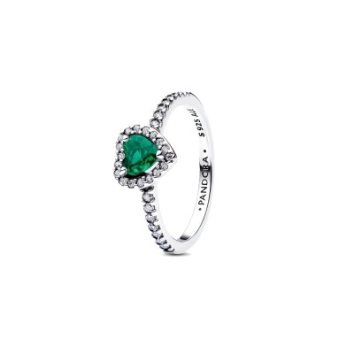 Heart sterling silver ring with royal green crystal and clear cubic zi