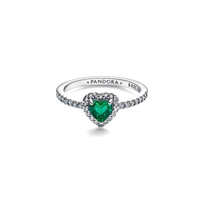 Heart sterling silver ring with royal green crystal and clear cubic zi 2
