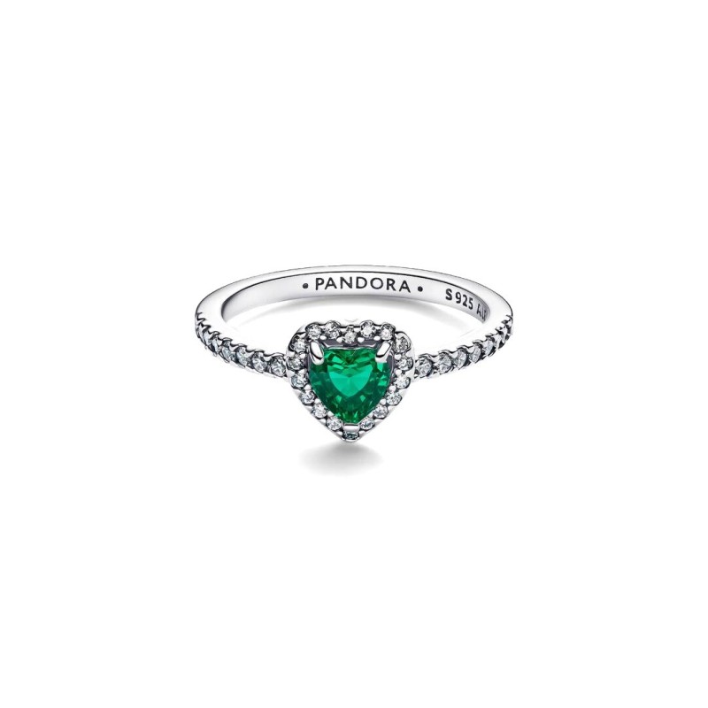 Heart sterling silver ring with royal green crystal and clear cubic zi